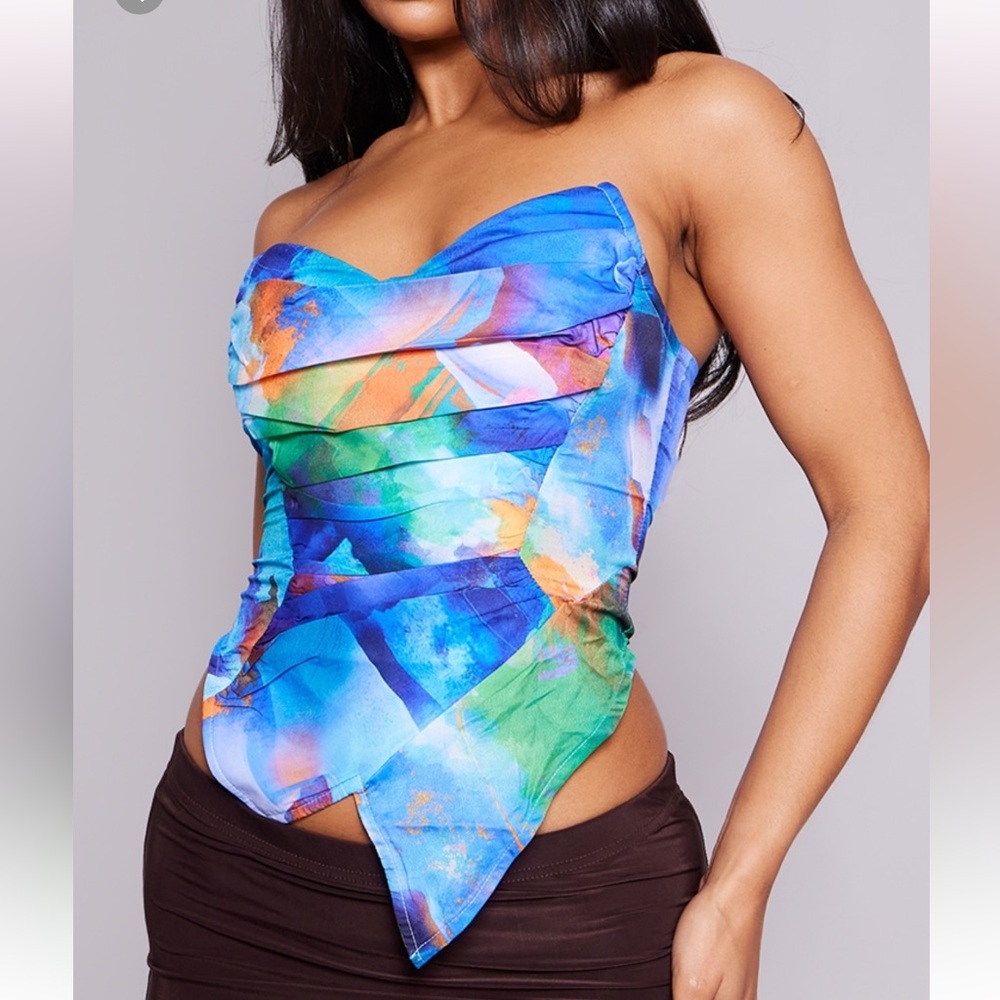 blue textured asymmetric corset